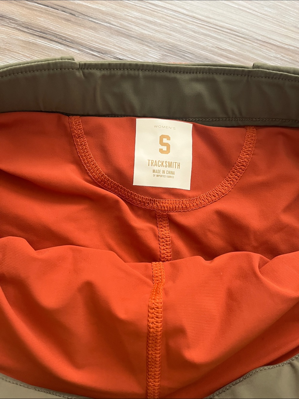 Tracksmith Olive Off Road Shorts with Orange lining and Belt - Picture 2 of 5